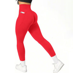 High Waisted Seamless Yoga Pants Butt Lifting Booty Sculpting Gym Leggings with Side Pockets Sexy Workout Tights for Women