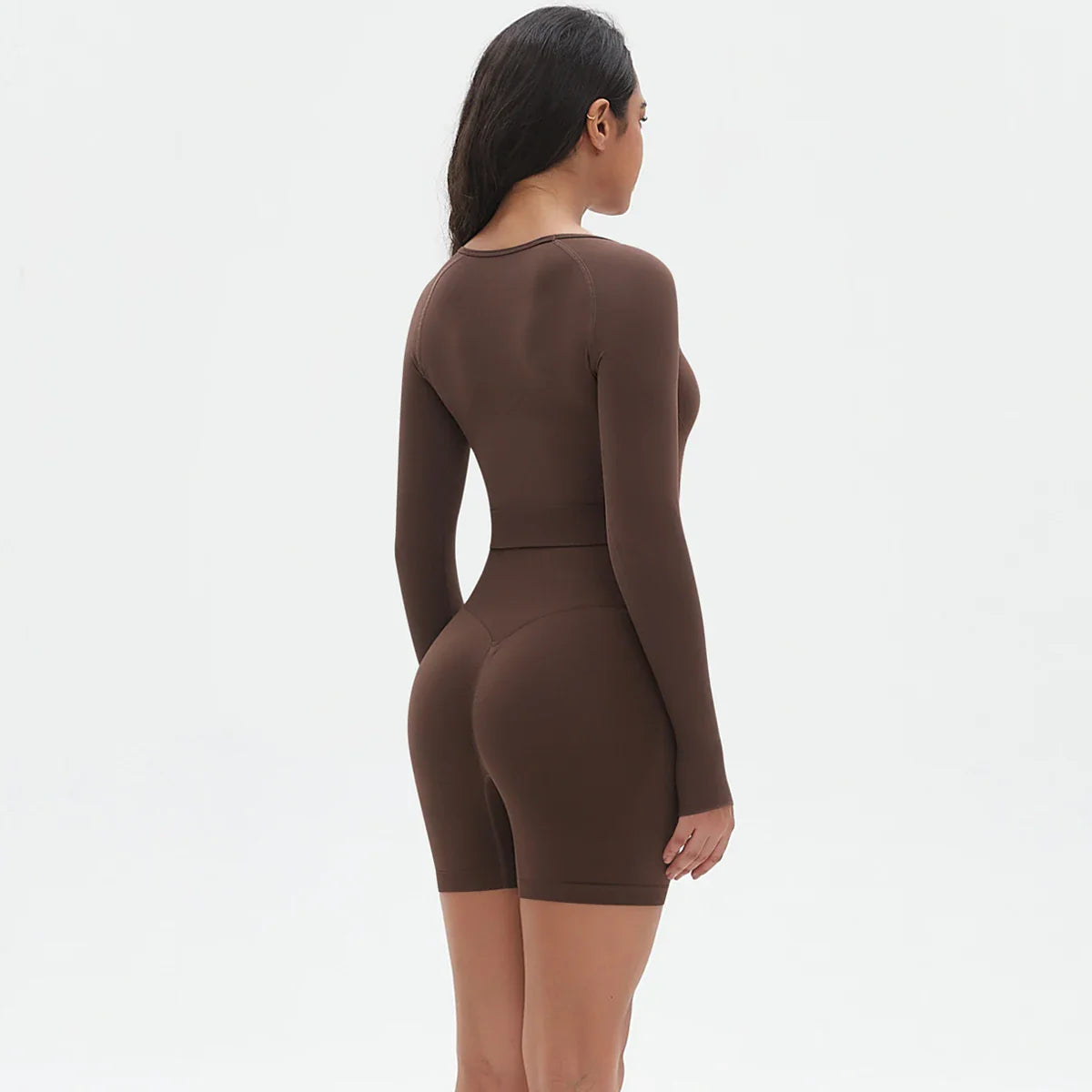 High Waist Seamless Fitness Sports Yoga Shorts Long Sleeved Set Woman Tight Solid Color Workout Top Summer Breathable Yoga Set