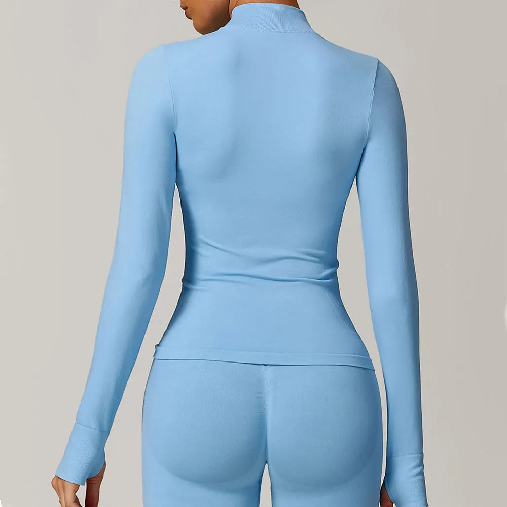 Seamless Yoga Slothes Women's Top Standing Collar Long Sleeved Sports Jacket Running Training Fitness Top Windproof Running Suit