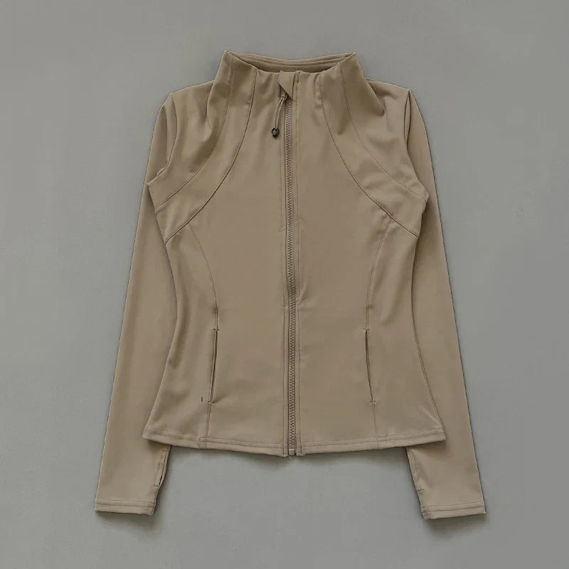 New yoga wear ladies coat round high elastic loose exercise yoga fitness long sleeve stand-up collar  yoga tops