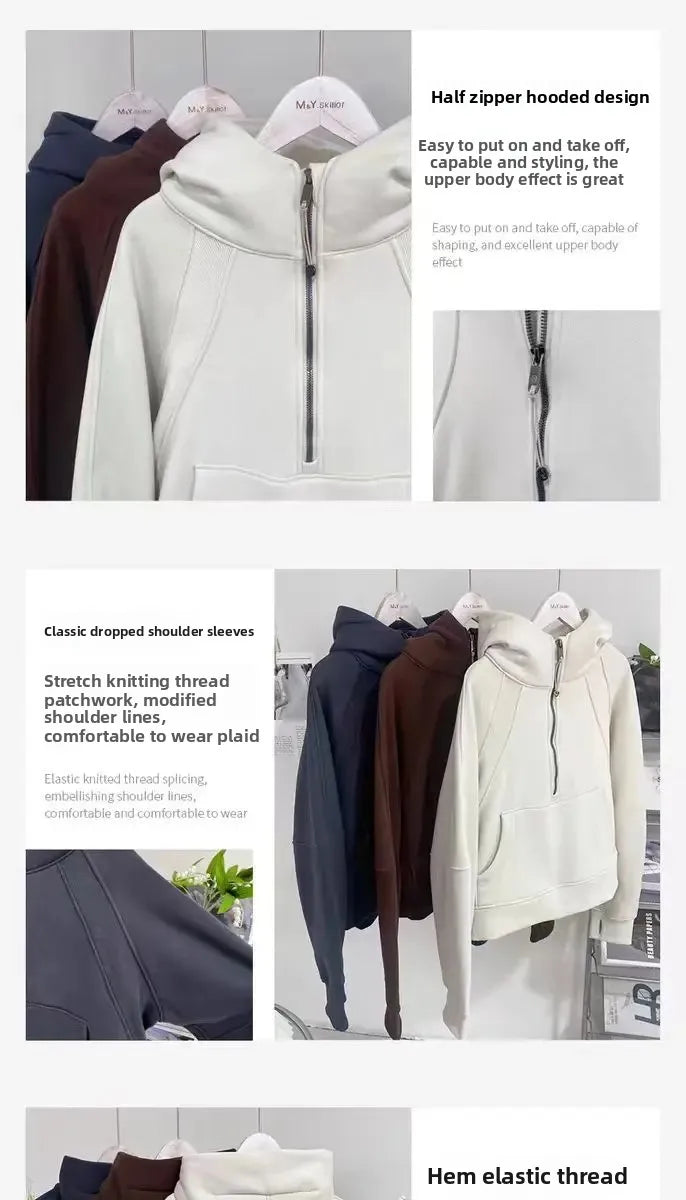 LULU Women's Thickened Hoodie Sweatshirt Zipper Sportswear Yoga Outdoor Fitness Casual Loose Style Autumn Winter Collection