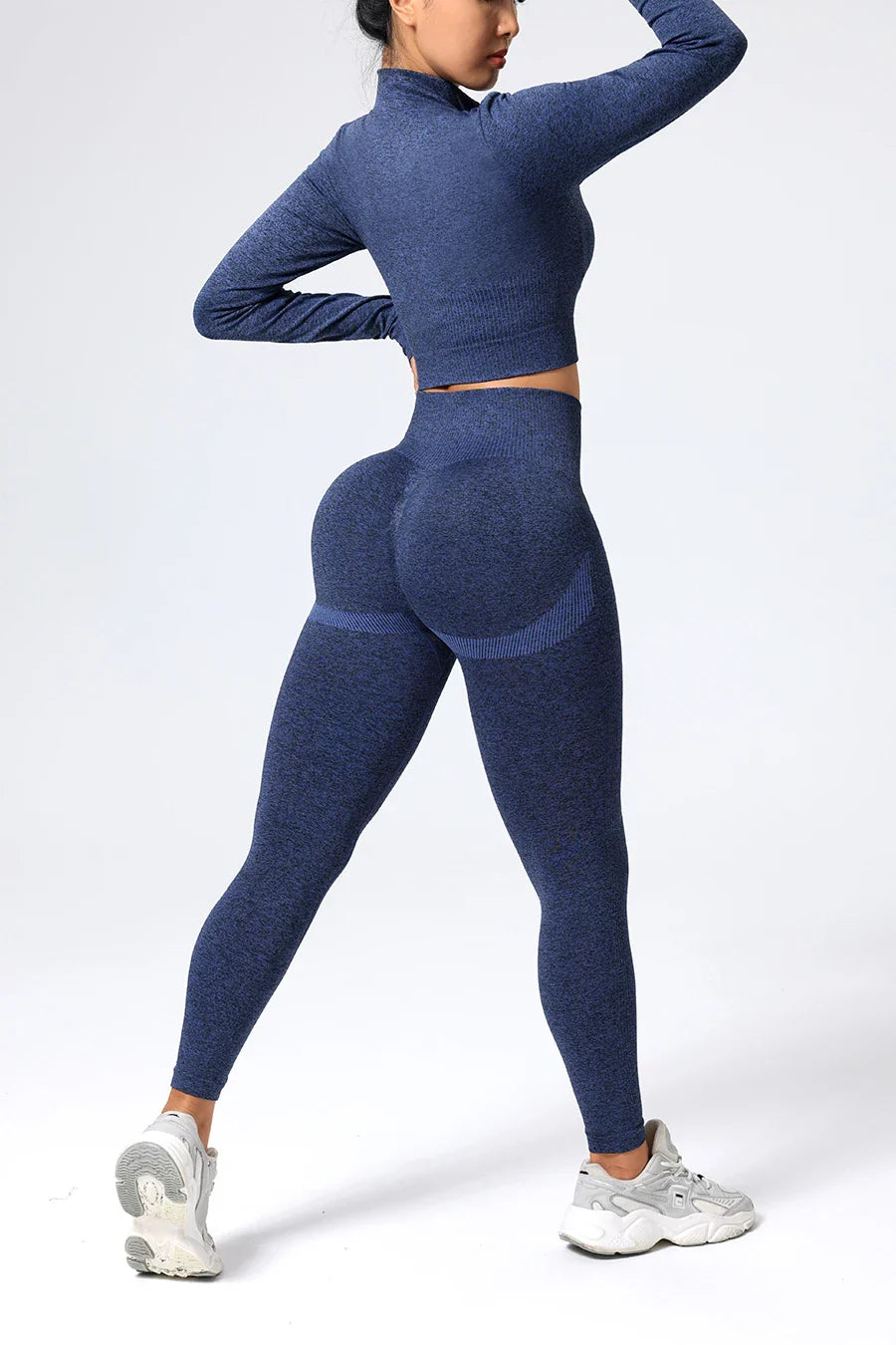 Women's High-Waist Trendy Gym Matching Set Seamless Yoga Outfit Set Sportswear Woman Gym Sports Leggings and Crop Top Activewear