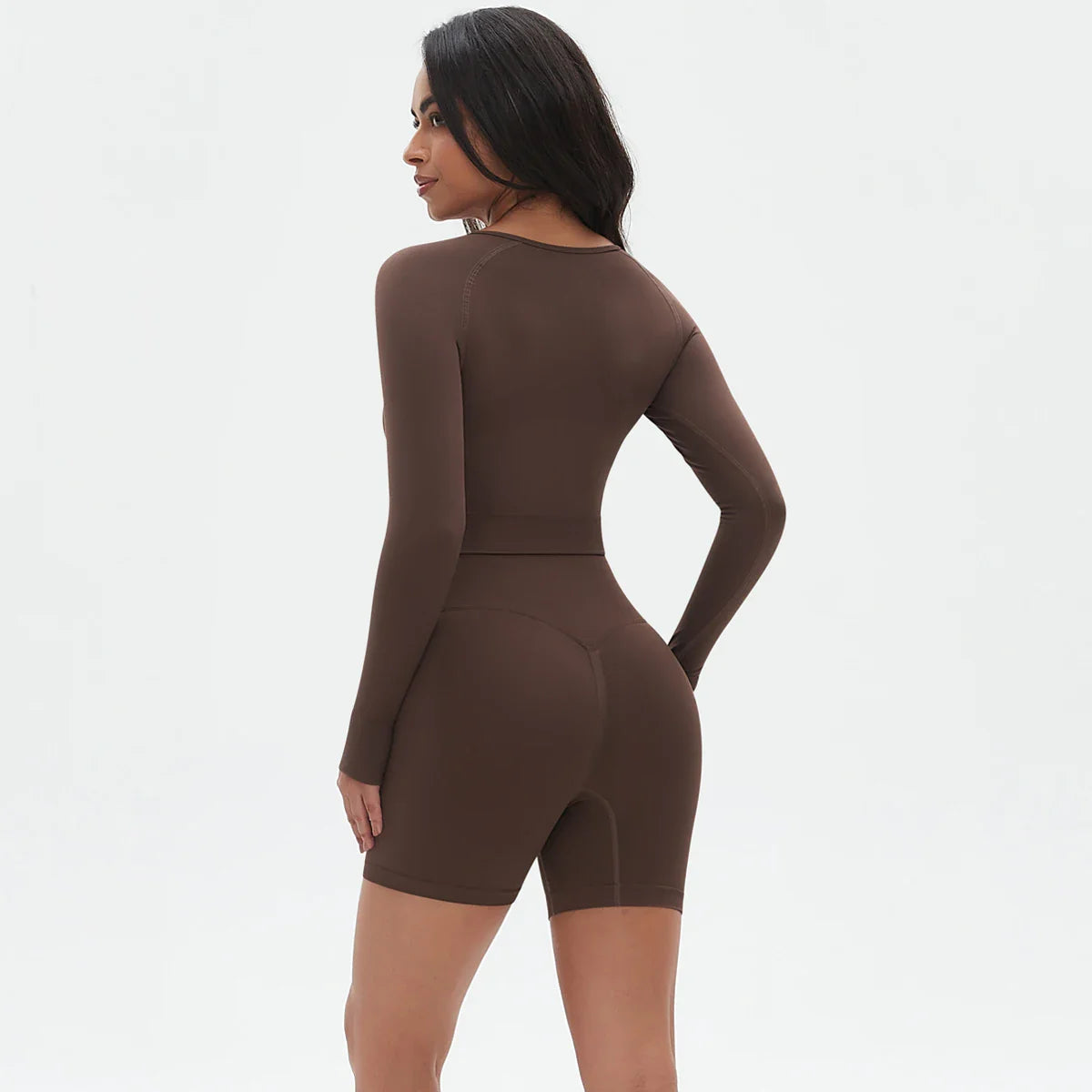 High Waist Seamless Fitness Sports Yoga Shorts Long Sleeved Set Woman Tight Solid Color Workout Top Summer Breathable Yoga Set