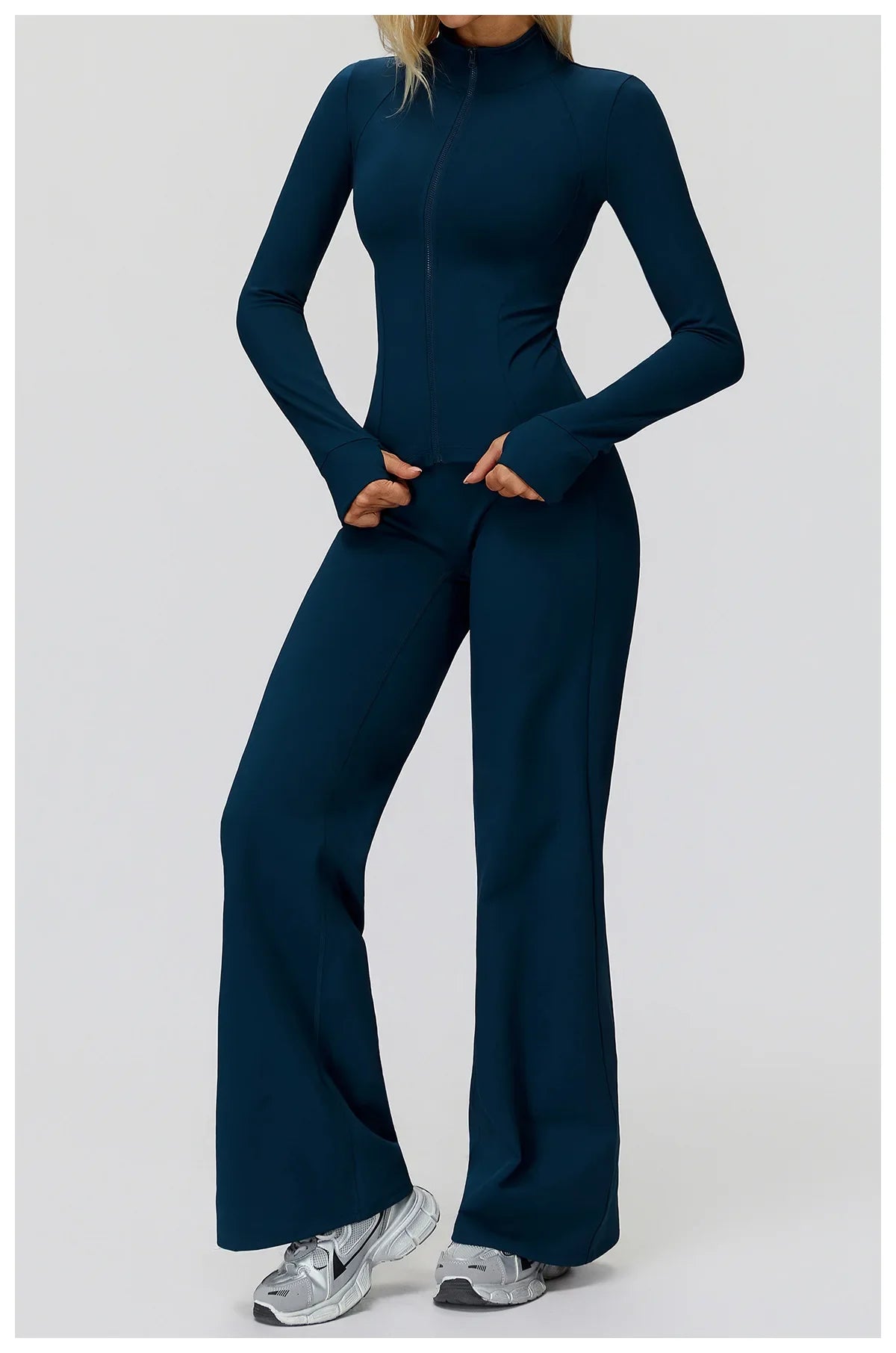 2PCS Yoga Set Workout Sets Women Sportswear Gym Clothing Fitness Zipper Long Sleeve High Waist Leggings Sports Suits Yoga Suit