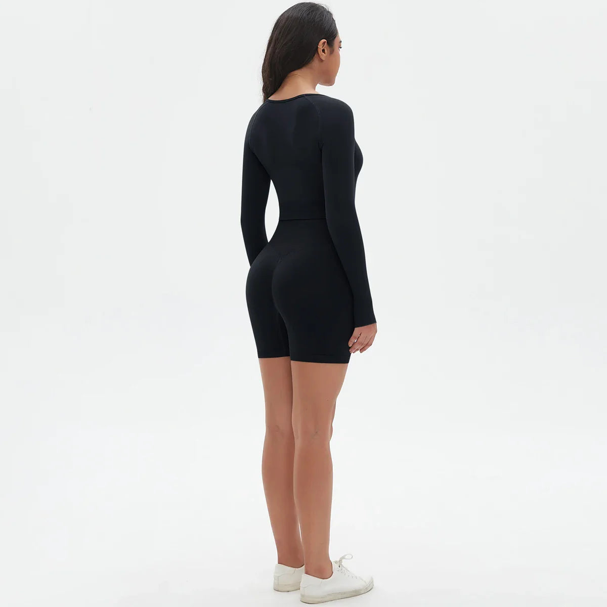 High Waist Seamless Fitness Sports Yoga Shorts Long Sleeved Set Woman Tight Solid Color Workout Top Summer Breathable Yoga Set