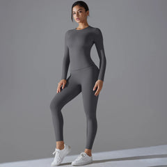 Yoga Suit Sports Set Sleeve Breathable Stretchy GYM Yoga Slim Fitness Active Top BreathableTummy Control Slimming Booty Leggings