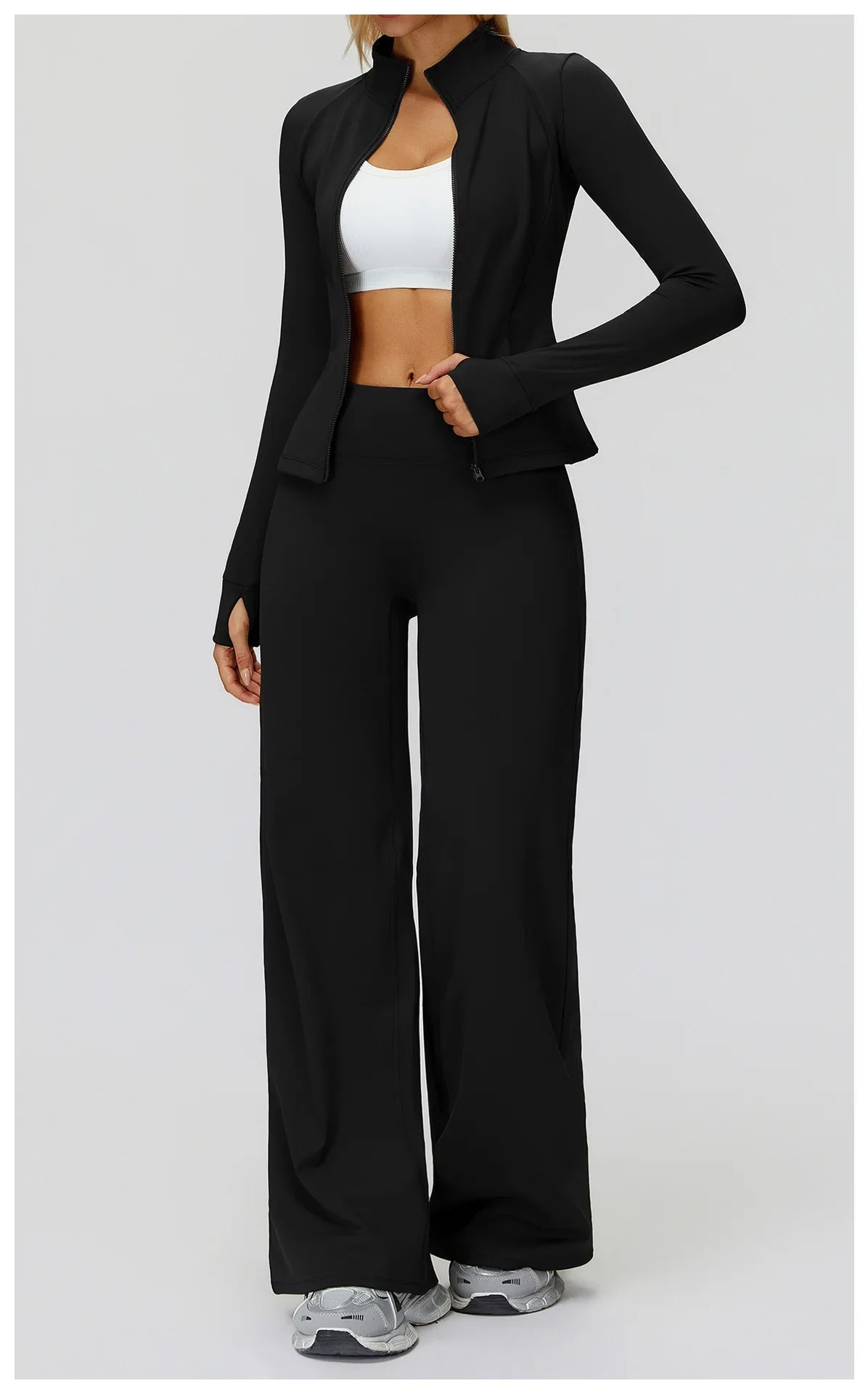 2PCS Yoga Set Workout Sets Women Sportswear Gym Clothing Fitness Zipper Long Sleeve High Waist Leggings Sports Suits Yoga Suit