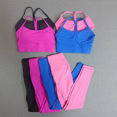 2 Pieces Yoga Clothes Sets Gym Sports Set Fitness Suits Women Cross Back Bra Top High Waist Leggings Running Workout Tracksuit