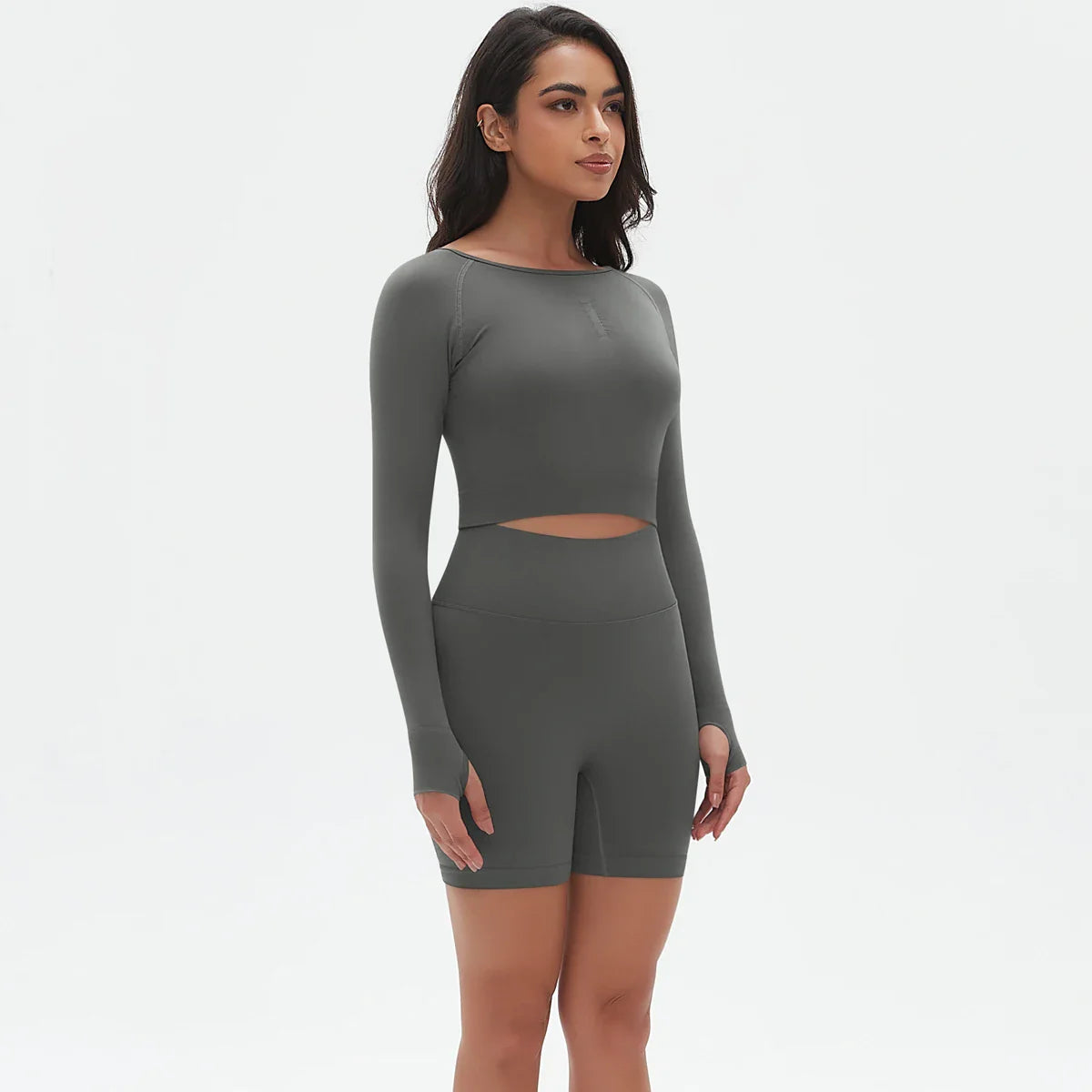 High Waist Seamless Fitness Sports Yoga Shorts Long Sleeved Set Woman Tight Solid Color Workout Top Summer Breathable Yoga Set