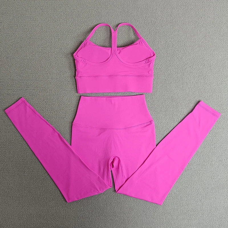 2 Pieces Yoga Clothes Sets Gym Sports Set Fitness Suits Women Cross Back Bra Top High Waist Leggings Running Workout Tracksuit