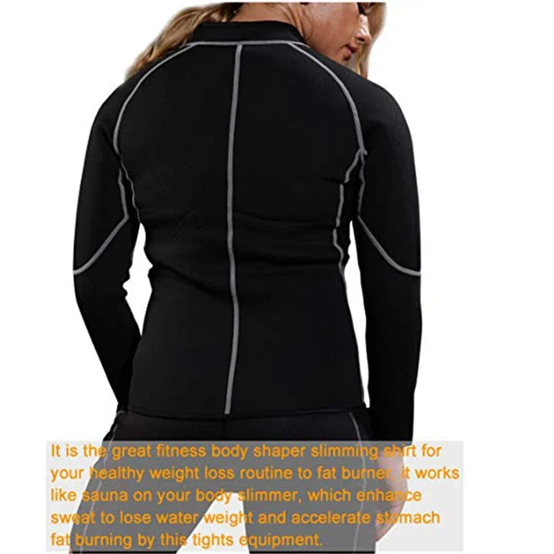 Sauna Suit for Women Sweat Body Shaper Hot Thermal Fat Burning Waist Trainer Long Sleeves Zipper Shirts Workout Shapewear Tops