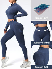 Women's High-Waist Trendy Gym Matching Set Seamless Yoga Outfit Set Sportswear Woman Gym Sports Leggings and Crop Top Activewear