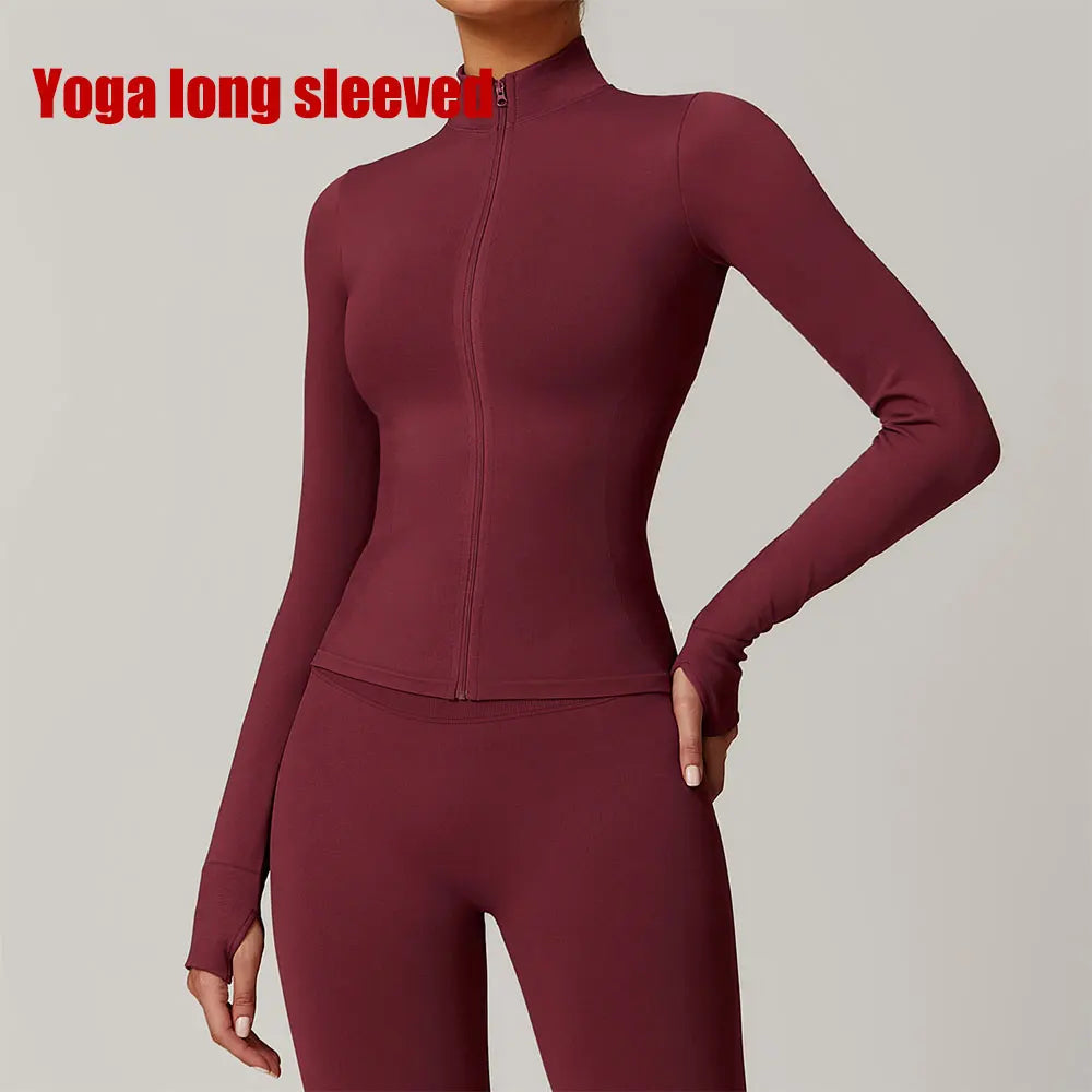 Seamless Yoga Slothes Women's Top Standing Collar Long Sleeved Sports Jacket Running Training Fitness Top Windproof Running Suit