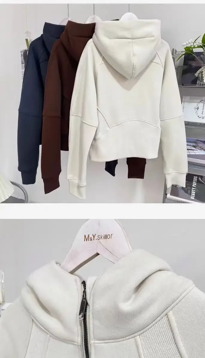 LULU Women's Thickened Hoodie Sweatshirt Zipper Sportswear Yoga Outdoor Fitness Casual Loose Style Autumn Winter Collection