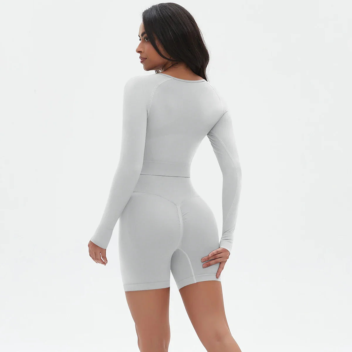 High Waist Seamless Fitness Sports Yoga Shorts Long Sleeved Set Woman Tight Solid Color Workout Top Summer Breathable Yoga Set