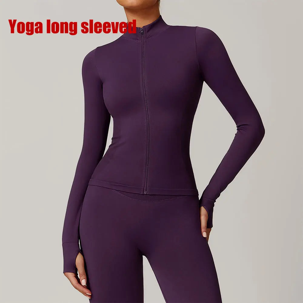 Seamless Yoga Slothes Women's Top Standing Collar Long Sleeved Sports Jacket Running Training Fitness Top Windproof Running Suit