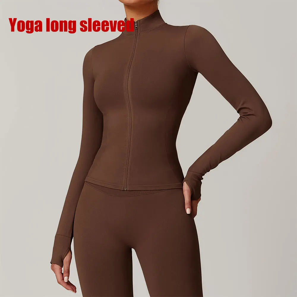 Seamless Yoga Slothes Women's Top Standing Collar Long Sleeved Sports Jacket Running Training Fitness Top Windproof Running Suit