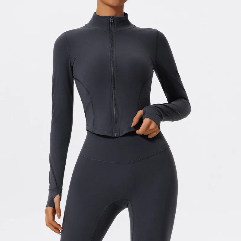 Hearuisavy Ultra-Soft Fabrics Casual Tight Sports Jackets Women Zipper Yoga Clothes Female Quick-Dry Long Sleeve Sportswear