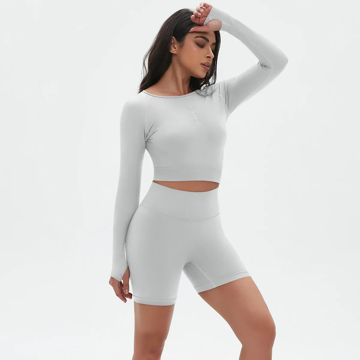 High Waist Seamless Fitness Sports Yoga Shorts Long Sleeved Set Woman Tight Solid Color Workout Top Summer Breathable Yoga Set