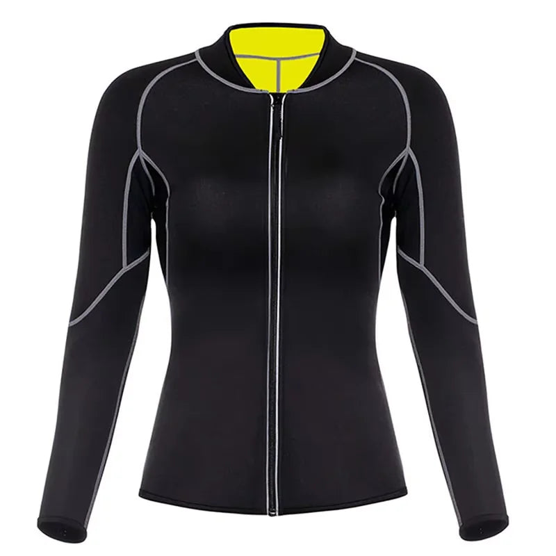 Sauna Suit for Women Sweat Body Shaper Hot Thermal Fat Burning Waist Trainer Long Sleeves Zipper Shirts Workout Shapewear Tops