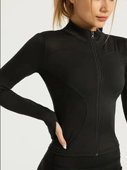 Fitness jacket, women's tight quick-drying top, 2025 autumn edition, long-sleeved sun-protective stand-up collar, sports Pilates