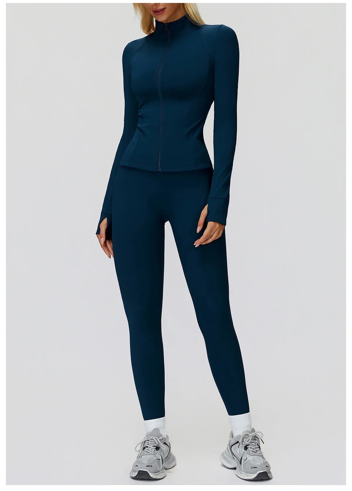 2PCS Yoga Set Workout Sets Women Sportswear Gym Clothing Fitness Zipper Long Sleeve High Waist Leggings Sports Suits Yoga Suit