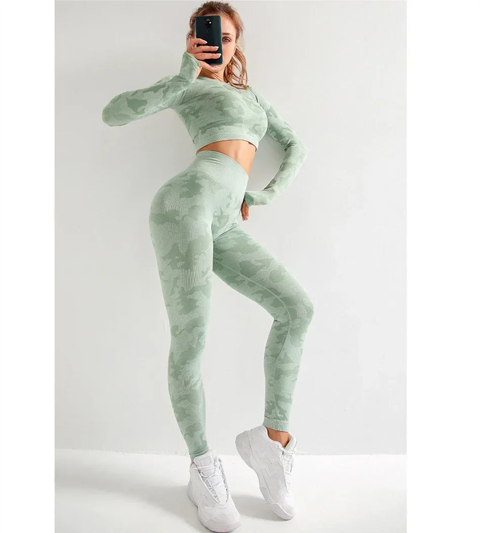 Tie Dyeing Seamless Yoga Set Gym Fitness Two Piece Set Women Clothing Sexy Back Crop Top High Waist Workout Leggings Sportswear