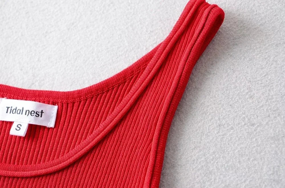 Summer New Style Women's Pure Desire Spicy Girl Color Block Elastic Slim Fit Cuffed Letter Knitted Halter Top Vest Cotton