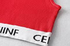 Summer New Style Women's Pure Desire Spicy Girl Color Block Elastic Slim Fit Cuffed Letter Knitted Halter Top Vest Cotton