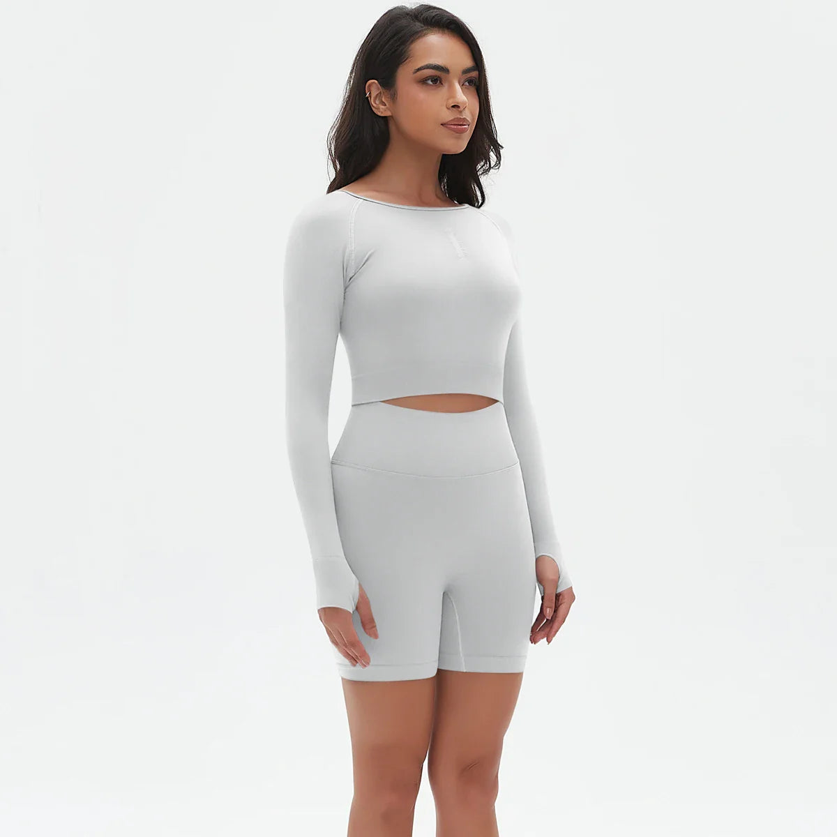 High Waist Seamless Fitness Sports Yoga Shorts Long Sleeved Set Woman Tight Solid Color Workout Top Summer Breathable Yoga Set