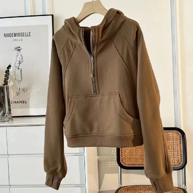 LULU Women's Thickened Hoodie Sweatshirt Zipper Sportswear Yoga Outdoor Fitness Casual Loose Style Autumn Winter Collection