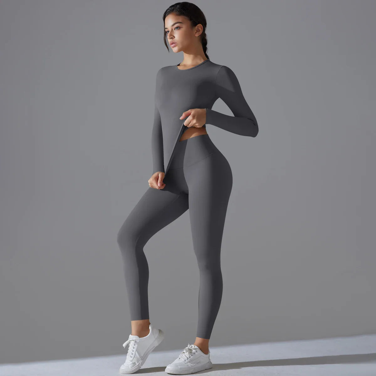 Yoga Suit Sports Set Sleeve Breathable Stretchy GYM Yoga Slim Fitness Active Top BreathableTummy Control Slimming Booty Leggings