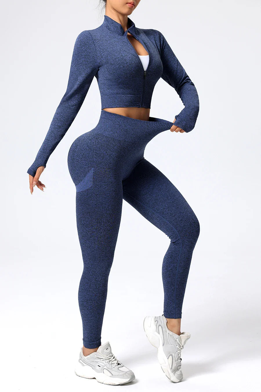 Women's High-Waist Trendy Gym Matching Set Seamless Yoga Outfit Set Sportswear Woman Gym Sports Leggings and Crop Top Activewear