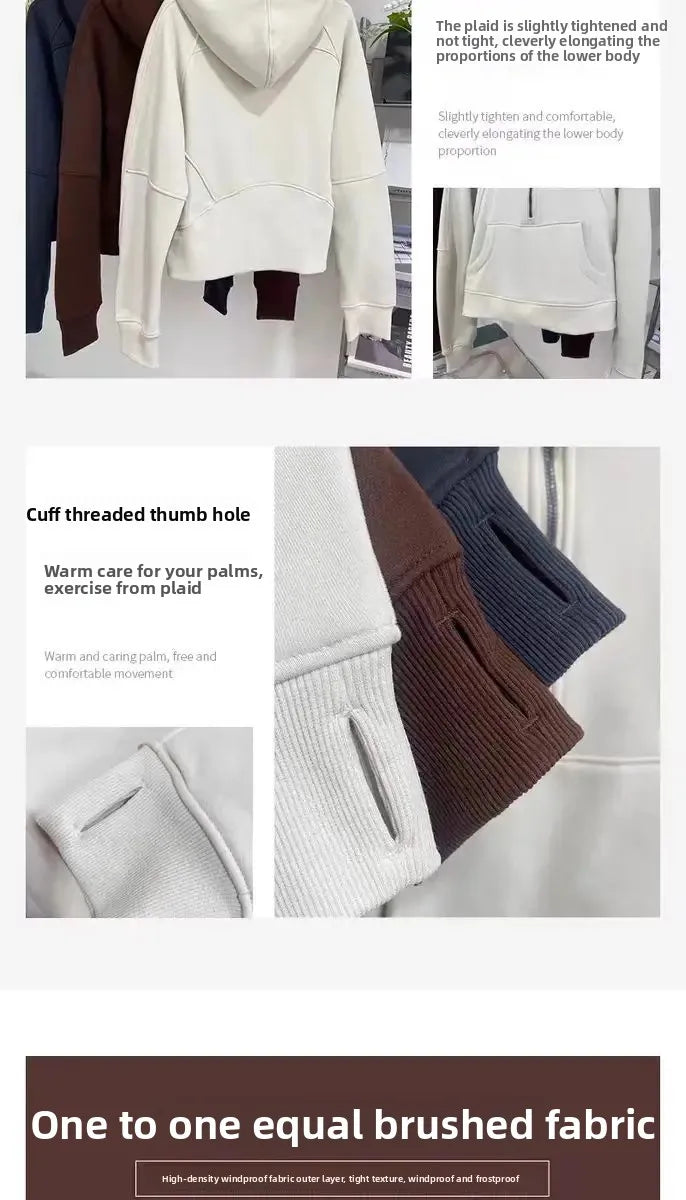 LULU Women's Thickened Hoodie Sweatshirt Zipper Sportswear Yoga Outdoor Fitness Casual Loose Style Autumn Winter Collection