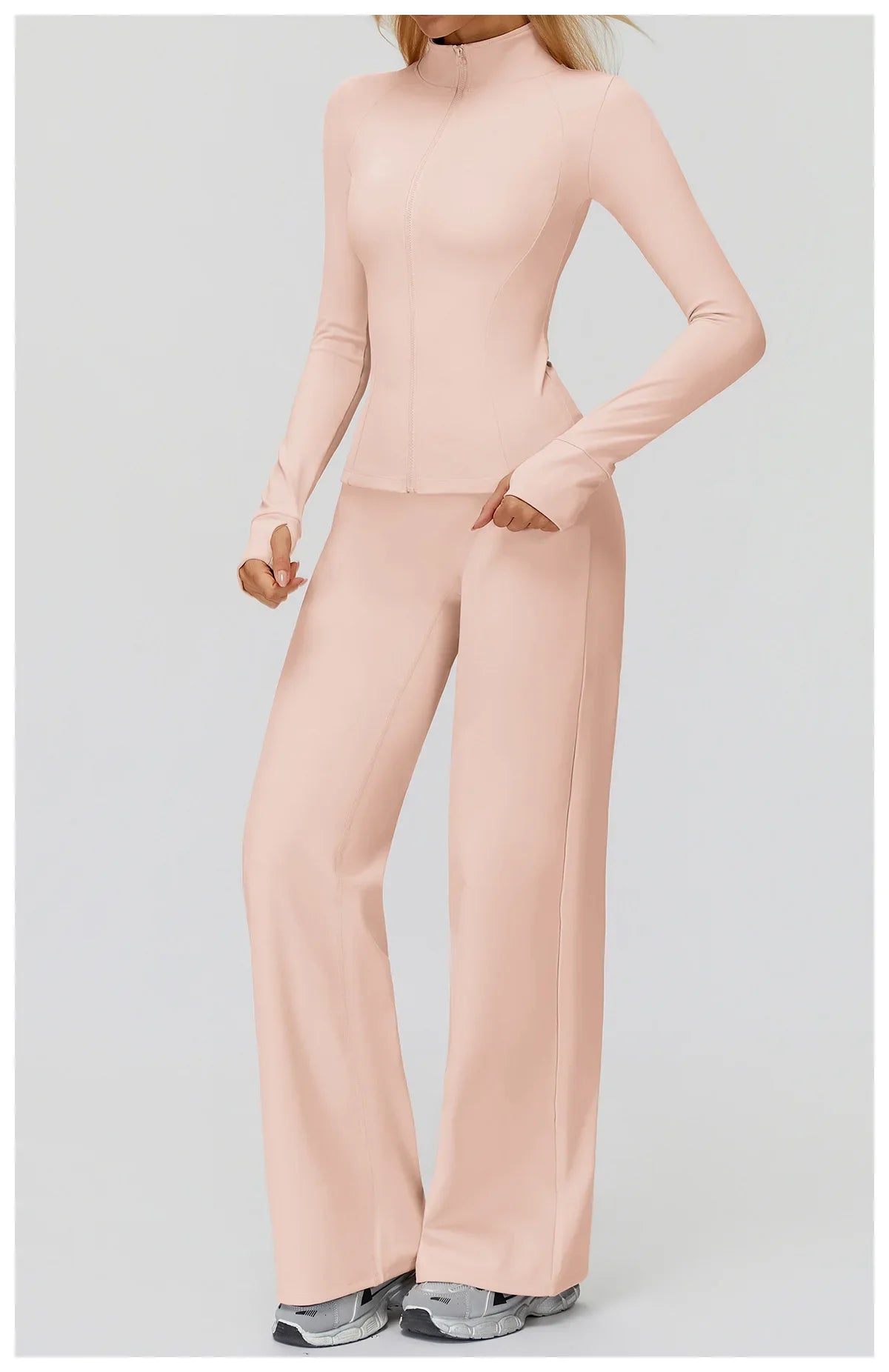 2PCS Yoga Set Workout Sets Women Sportswear Gym Clothing Fitness Zipper Long Sleeve High Waist Leggings Sports Suits Yoga Suit