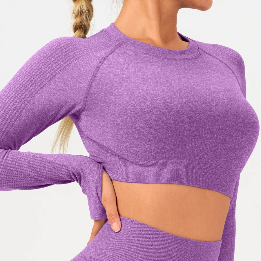 2 pcs/set Long Sleeve Yoga Leggings Set Sportswear Woman Gym Seamless Workout Outfit Yoga Clothes Womens Tracksuit Activewear