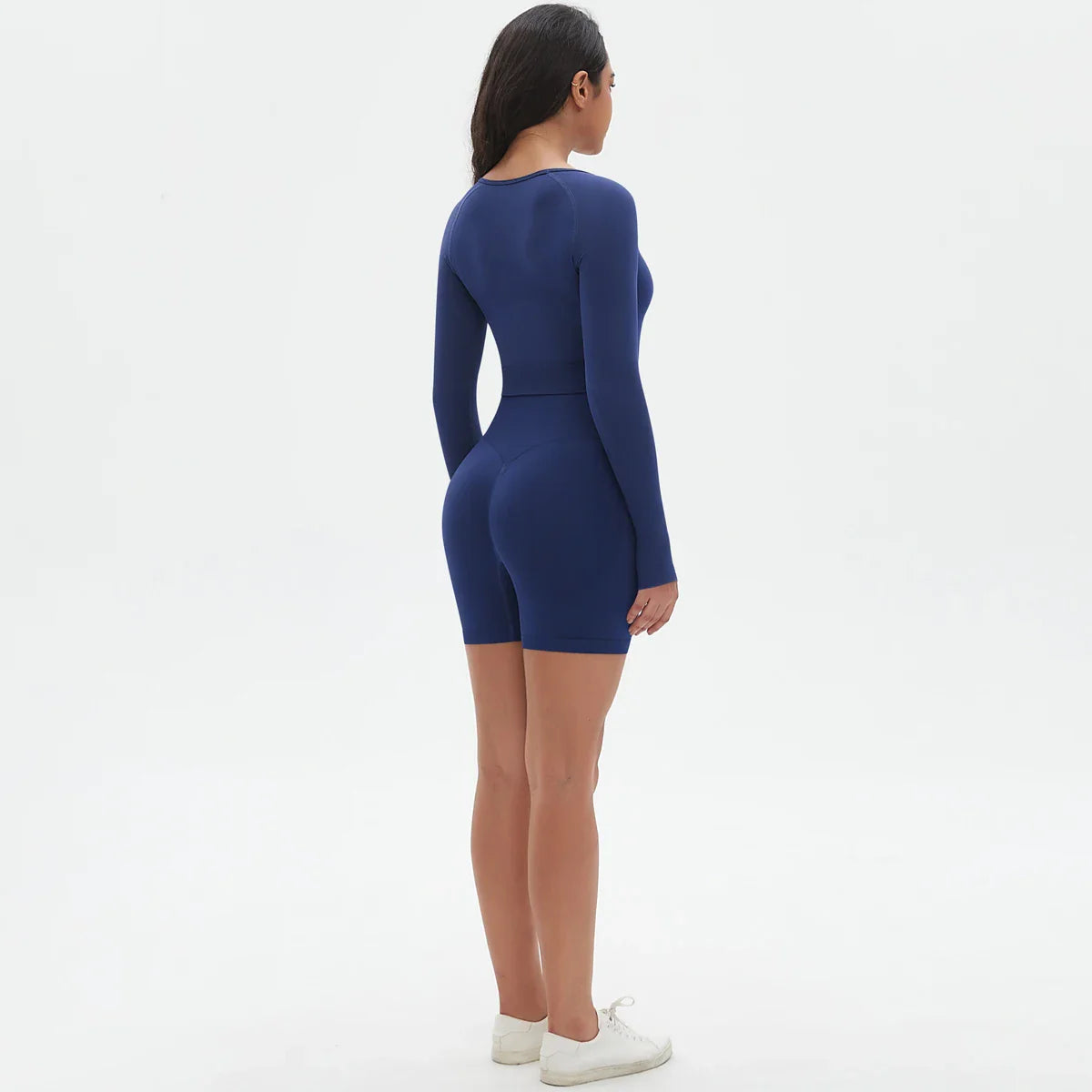 High Waist Seamless Fitness Sports Yoga Shorts Long Sleeved Set Woman Tight Solid Color Workout Top Summer Breathable Yoga Set