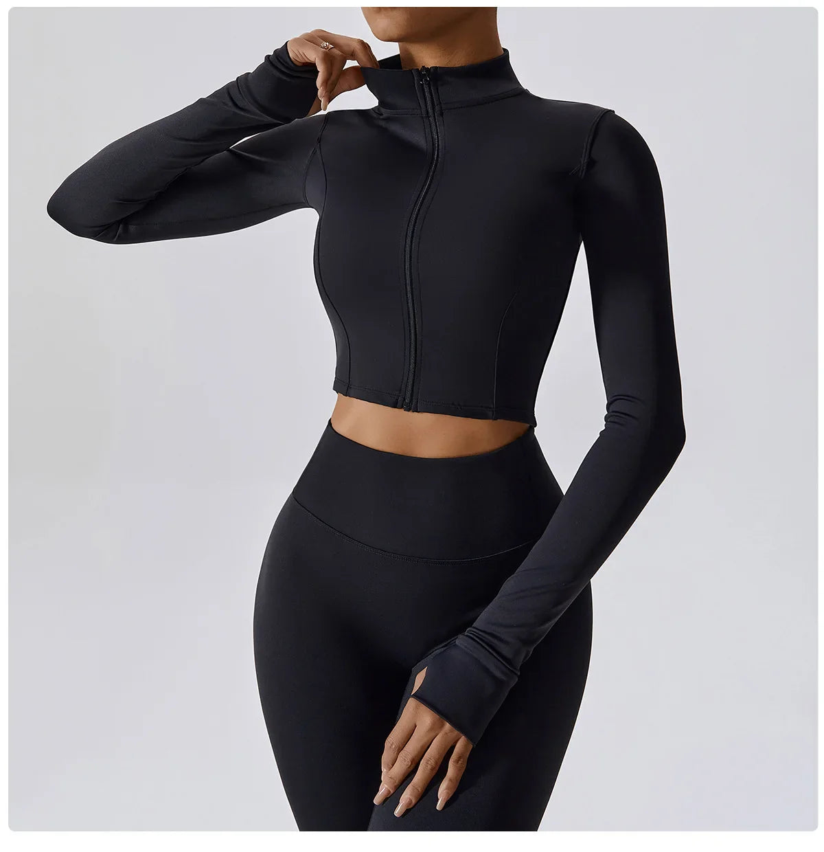 Women's Long Sleeve Top Zipper Jacket Yoga Shirts Running T-Shirt Workout Fitness Gym Sports Top Training Crop Top Clothes