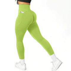 High Waisted Seamless Yoga Pants Butt Lifting Booty Sculpting Gym Leggings with Side Pockets Sexy Workout Tights for Women