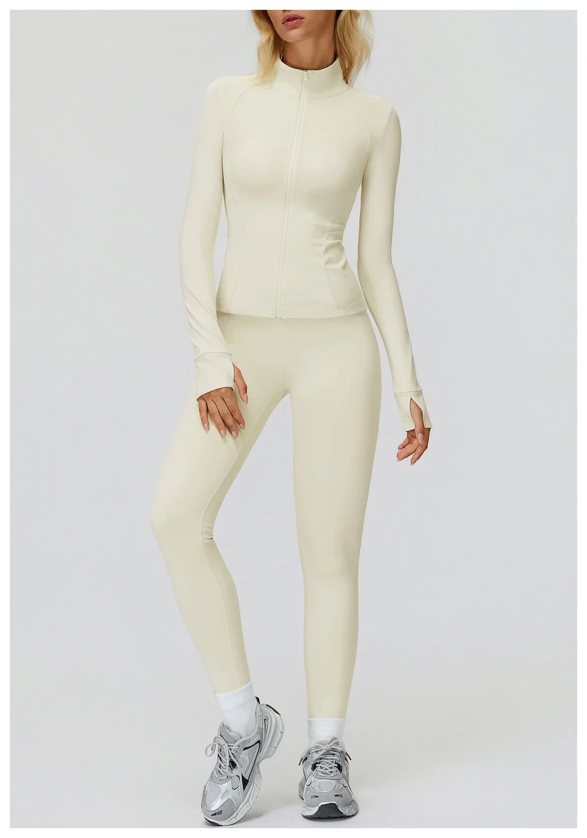 2PCS Yoga Set Workout Sets Women Sportswear Gym Clothing Fitness Zipper Long Sleeve High Waist Leggings Sports Suits Yoga Suit