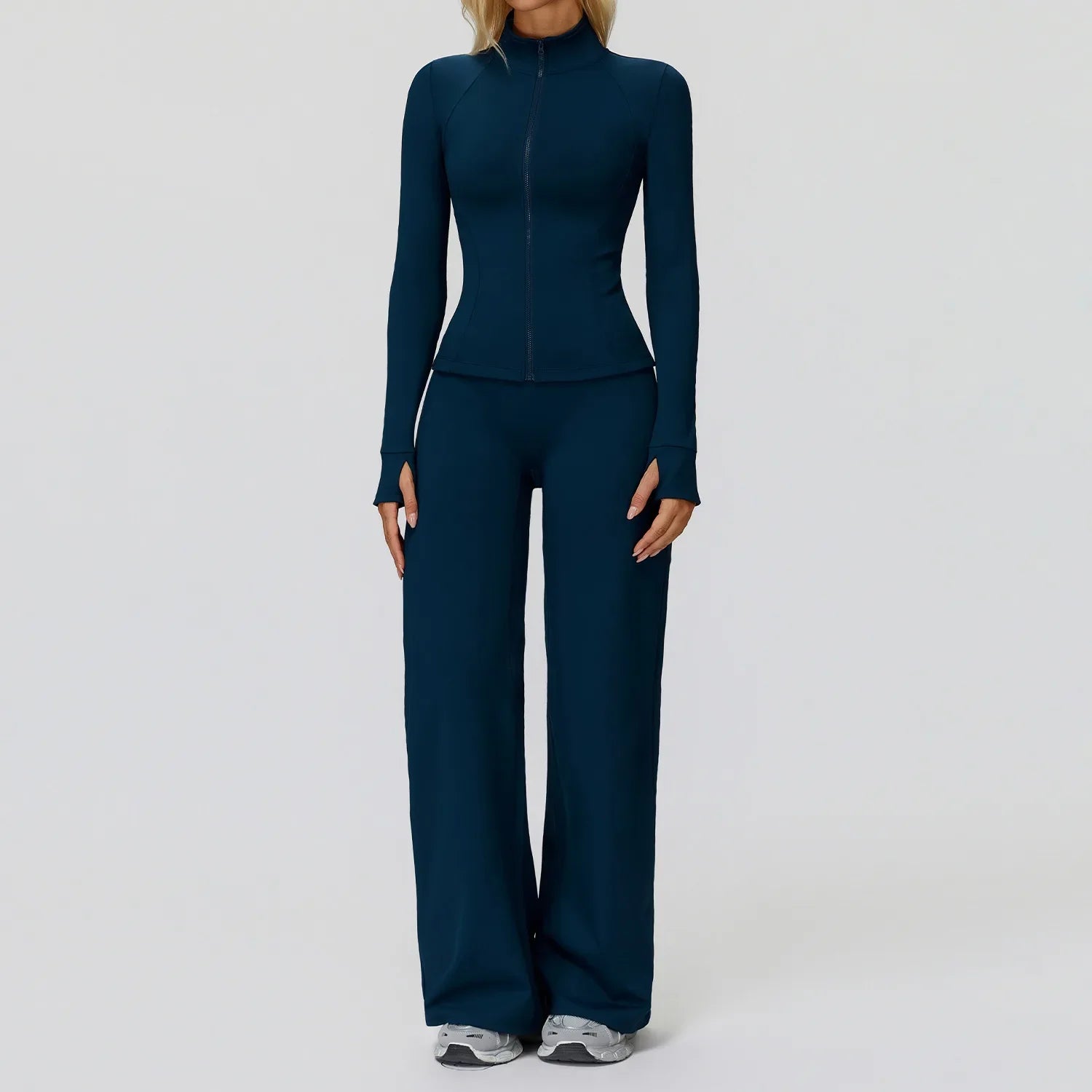 2PCS Yoga Set Workout Sets Women Sportswear Gym Clothing Fitness Zipper Long Sleeve High Waist Leggings Sports Suits Yoga Suit