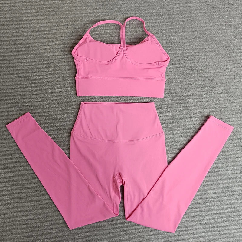 2 Pieces Yoga Clothes Sets Gym Sports Set Fitness Suits Women Cross Back Bra Top High Waist Leggings Running Workout Tracksuit