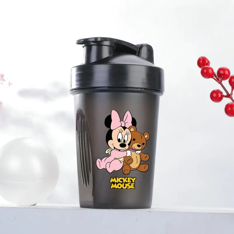 400ML Disney Mickey Mouse Shaker Bottles Water Bottle Large Capacity Portable Transparent Cartoon Minnie Kids Drinking Cups