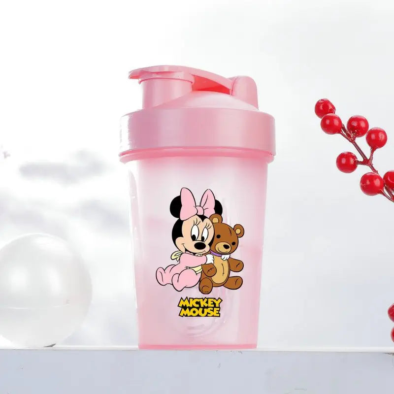 400ML Disney Mickey Mouse Shaker Bottles Water Bottle Large Capacity Portable Transparent Cartoon Minnie Kids Drinking Cups
