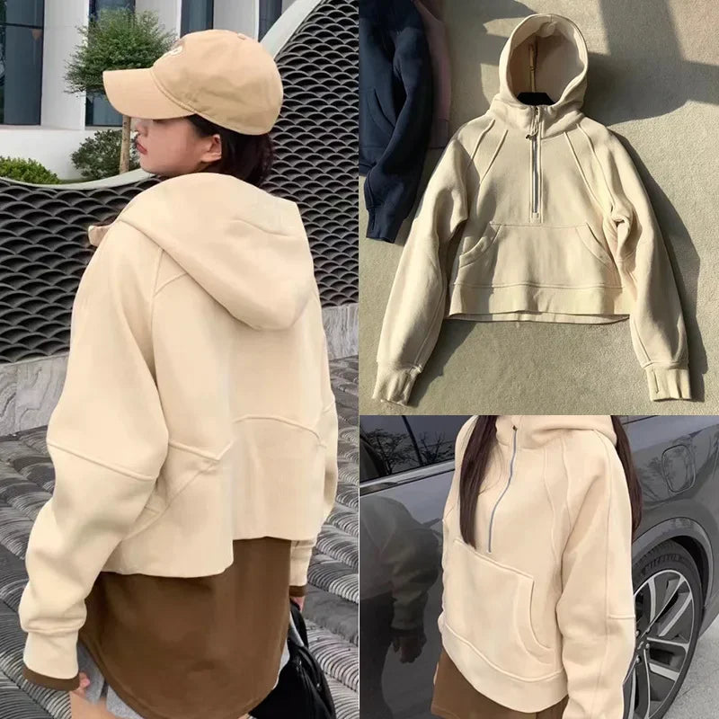 LULU Women's Thickened Hoodie Sweatshirt Zipper Sportswear Yoga Outdoor Fitness Casual Loose Style Autumn Winter Collection
