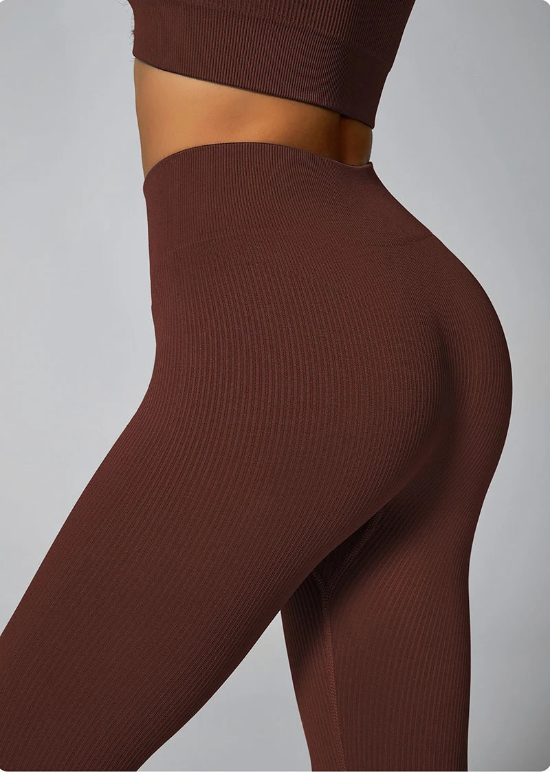 Women's seamless knitted thread yoga pants high waisted sports leggings hip lifting running training slimming and fashionable