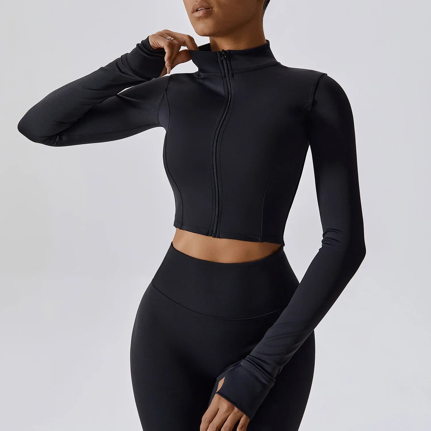 Women's Long Sleeve Top Zipper Jacket Yoga Shirts Running T-Shirt Workout Fitness Gym Sports Top Training Crop Top Clothes