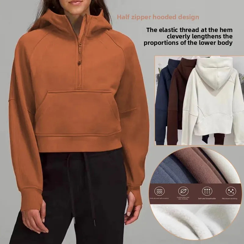 LULU Women's Thickened Hoodie Sweatshirt Zipper Sportswear Yoga Outdoor Fitness Casual Loose Style Autumn Winter Collection