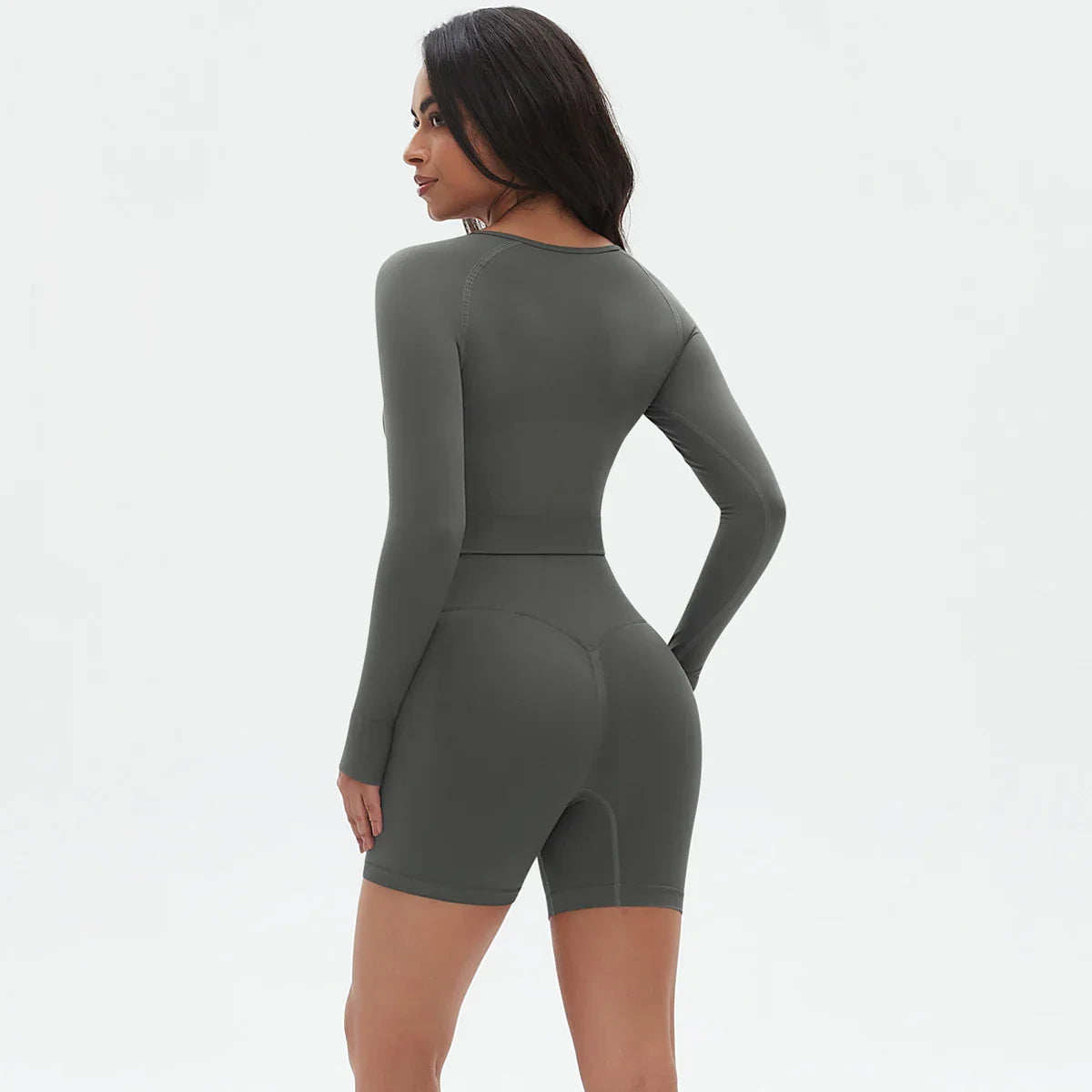 High Waist Seamless Fitness Sports Yoga Shorts Long Sleeved Set Woman Tight Solid Color Workout Top Summer Breathable Yoga Set