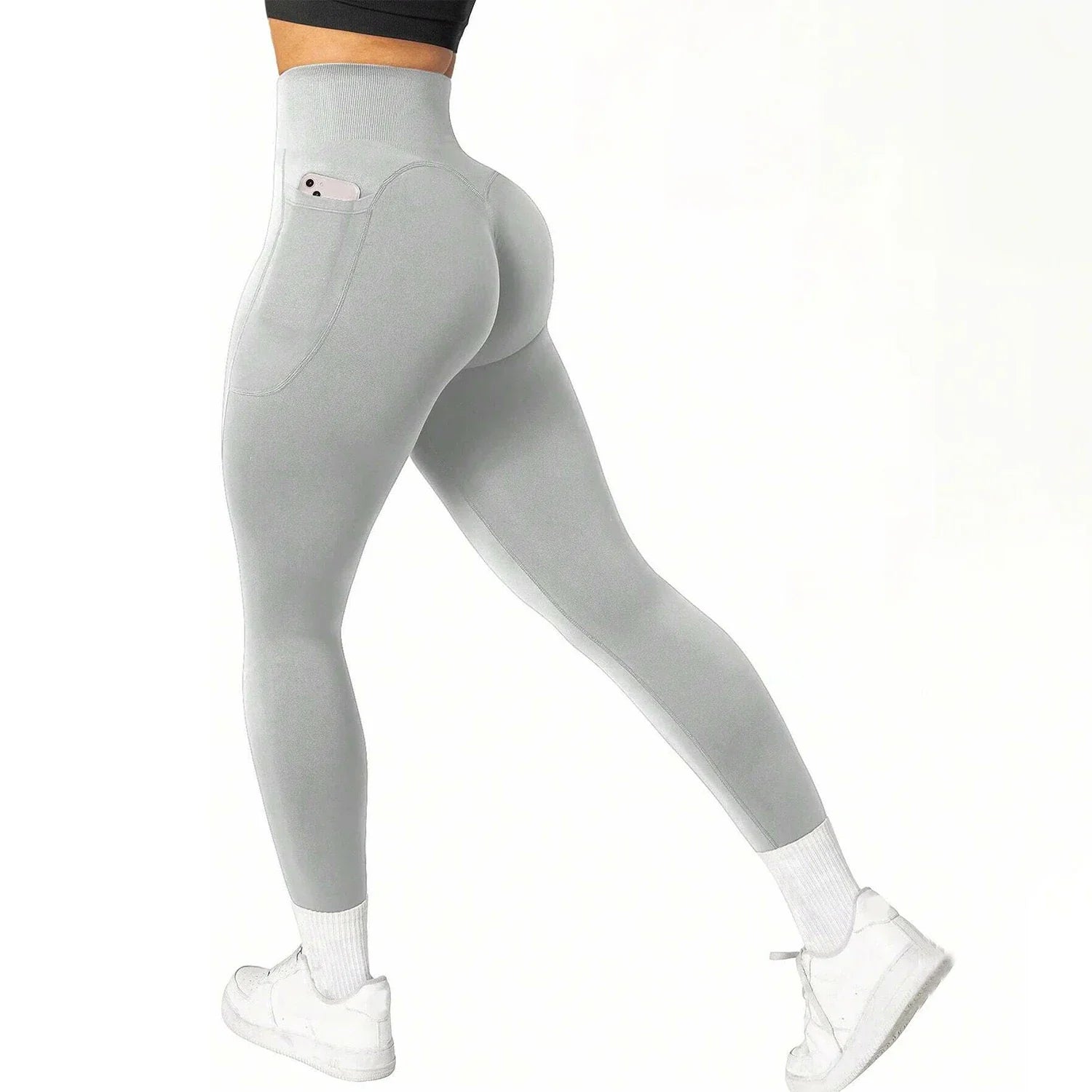 High Waisted Seamless Yoga Pants Butt Lifting Booty Sculpting Gym Leggings with Side Pockets Sexy Workout Tights for Women